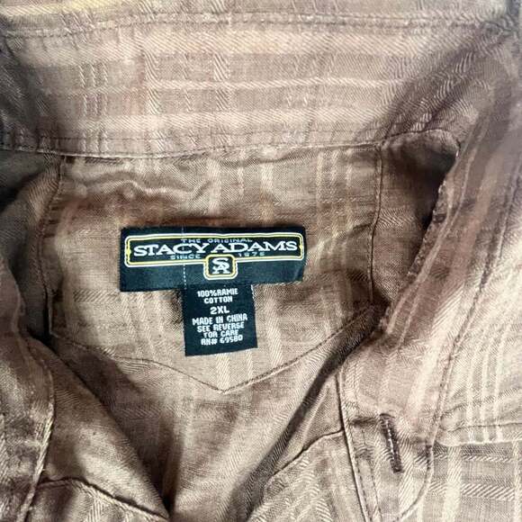 Stacy Adams Men's 2XL Short Sleeve Brown Cotton Linen Shirt - Picture 9 of 10